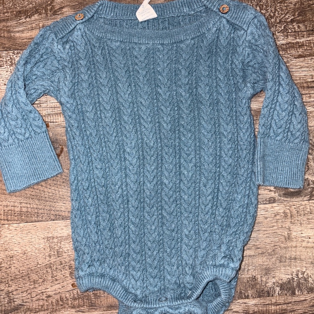 Kate Quinn Blue Cable Knit Bodysuit